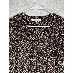 Black Rainn Women Black/White/Red Multi Floral Top Shirt Sz Small Blouse
